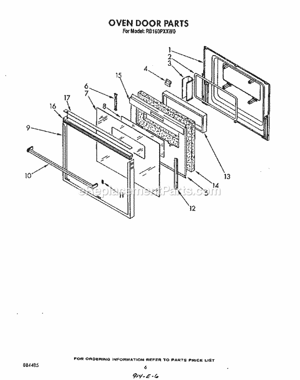 Whirlpool RB160PXXW0 Electric Range Oven Door Diagram