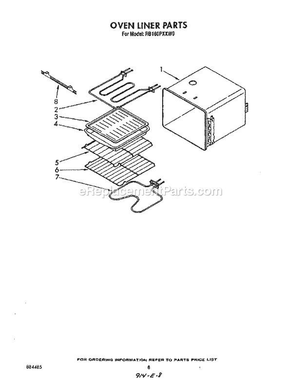 Whirlpool RB160PXXW0 Electric Range Oven Liner Diagram