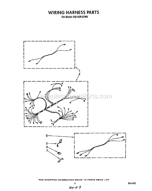 Whirlpool RB160PXXW0 Electric Range Wiring Harness Diagram