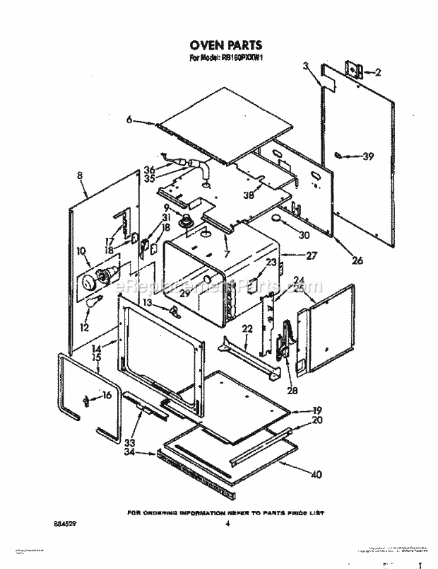 Whirlpool RB160PXXW1 Electric Range Oven Diagram