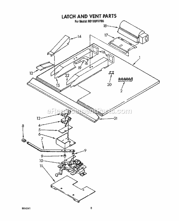 Whirlpool RB160PXYB0 Electric Range Latch and Vent Diagram