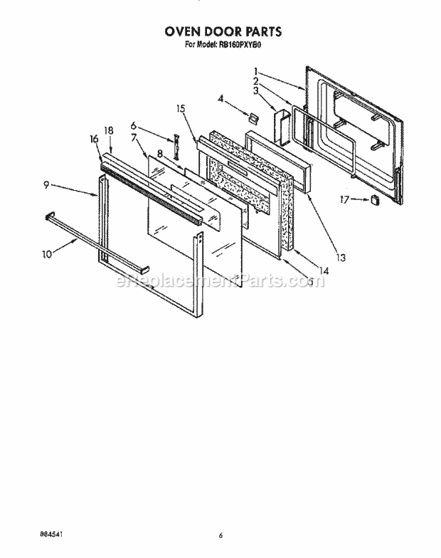 Whirlpool RB160PXYQ0 Range Oven Door Diagram