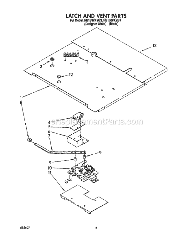 Whirlpool RB160PXYQ3 Electric Range Latch and Vent Diagram