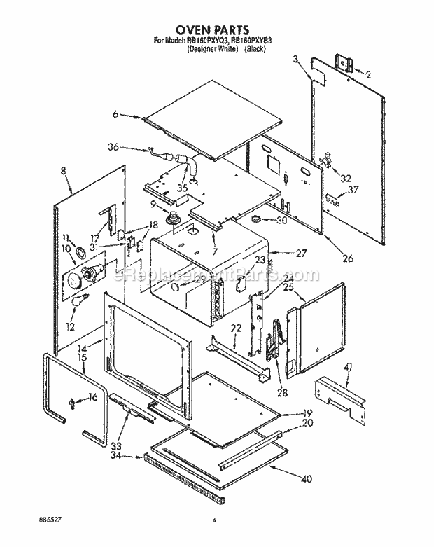 Whirlpool RB160PXYQ3 Electric Range Oven Diagram