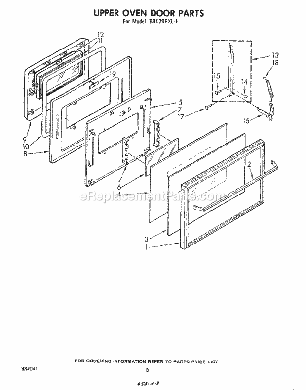 Whirlpool RB170PXL1 Electric Range Upper Oven Door Diagram