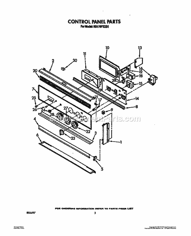 Whirlpool RB170PXXB1 Electric Range Control Panel, Lit/Optional Diagram