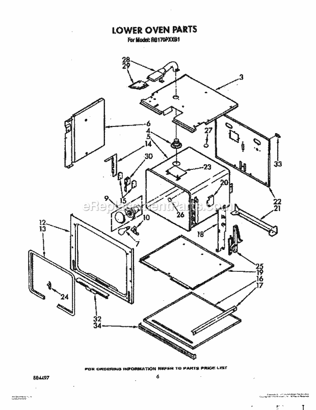 Whirlpool RB170PXXB1 Electric Range Lower Oven Diagram