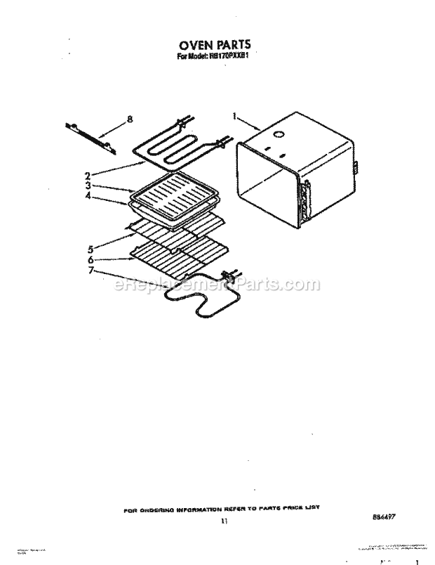 Whirlpool RB170PXXB1 Electric Range Oven Diagram