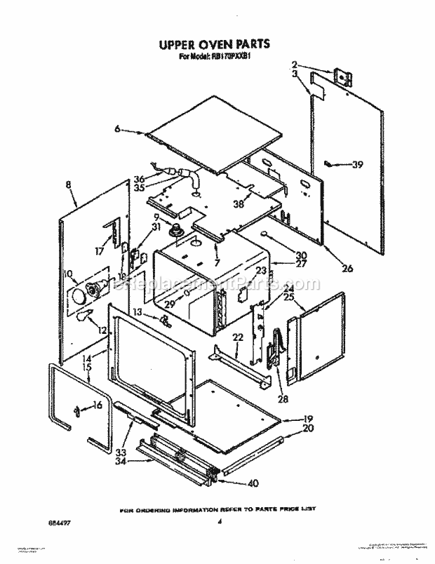 Whirlpool RB170PXXB1 Electric Range Upper Oven Diagram