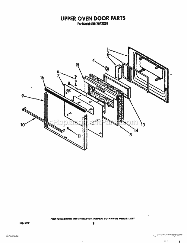 Whirlpool RB170PXXB1 Electric Range Upper Oven Door Diagram