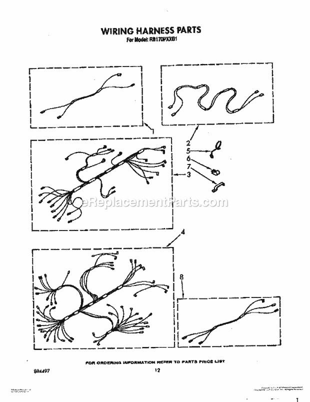 Whirlpool RB170PXXB1 Electric Range Wiring Harness Diagram