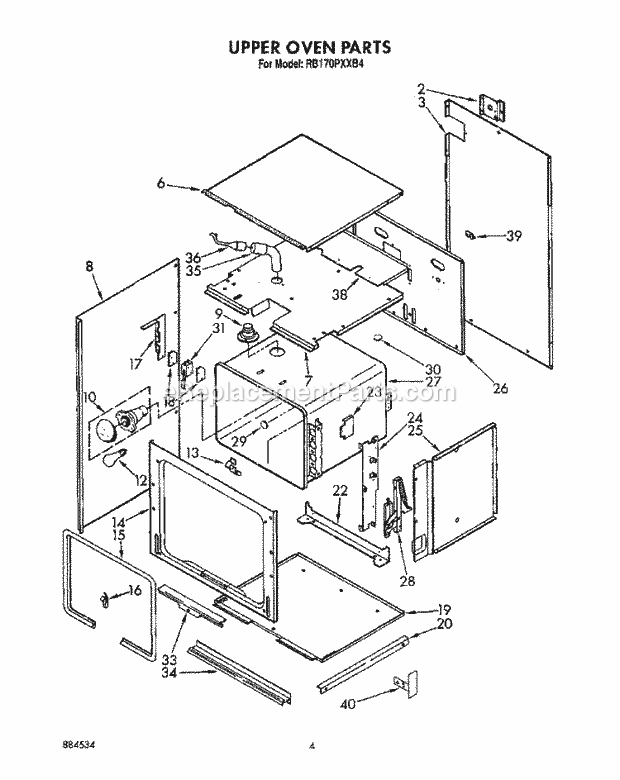 Whirlpool RB170PXXB4 Electric Range Upper Oven Diagram