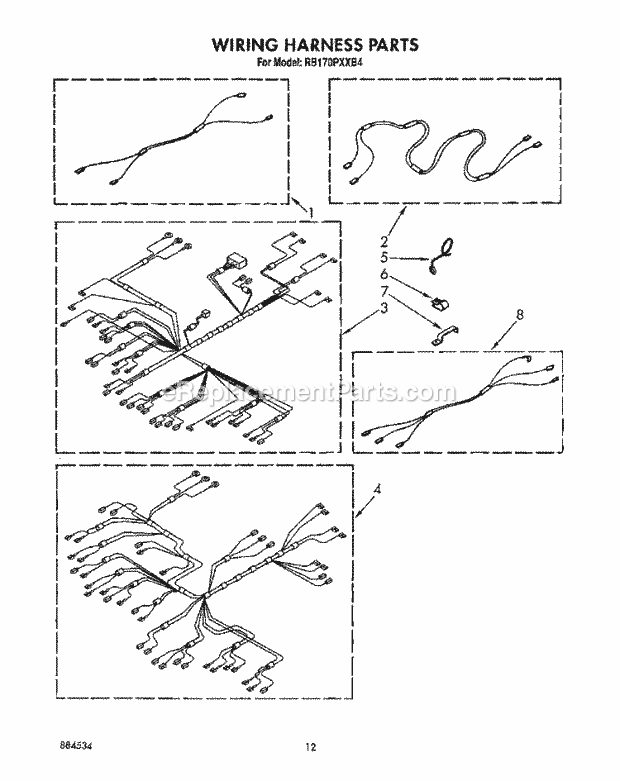 Whirlpool RB170PXXB4 Electric Range Wiring Harness Diagram