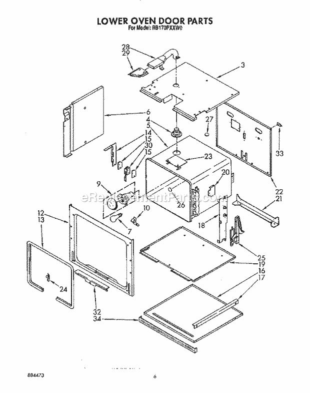 Whirlpool RB170PXXW0 Electric Range Lower Oven Diagram