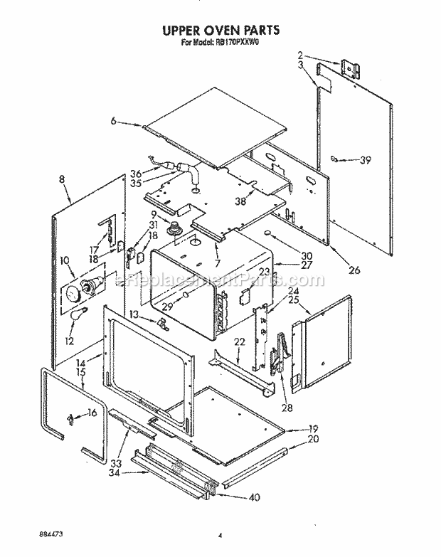 Whirlpool RB170PXXW0 Electric Range Upper Oven Diagram