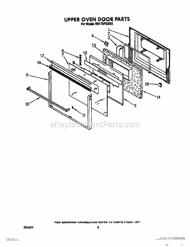 Whirlpool RB170PXXW2 Electric Range Upper Oven Door Diagram