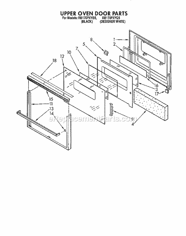 Whirlpool RB170PXYB5 Electric Range Upper Oven Door Diagram