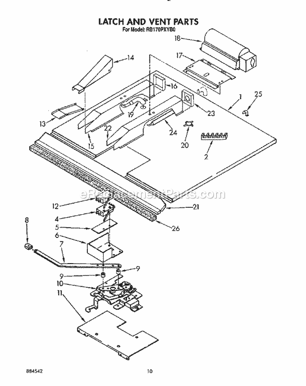 Whirlpool RB170PXYQ0 Range Latch and Vent Diagram