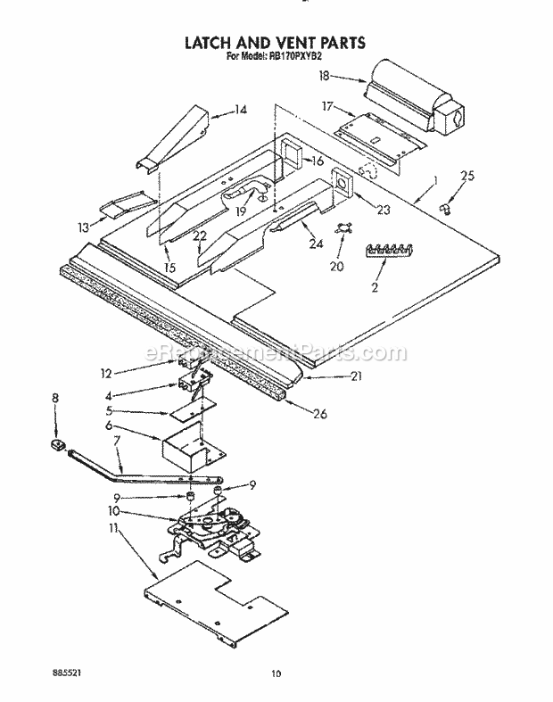 Whirlpool RB170PXYQ2 Range Latch and Vent Diagram