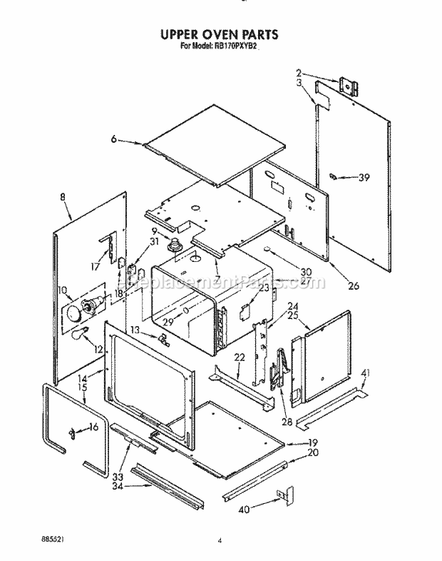 Whirlpool RB170PXYQ2 Range Upper Oven Diagram