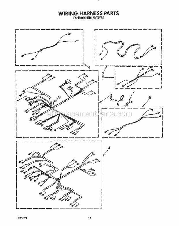 Whirlpool RB170PXYQ2 Range Wiring Harness Diagram