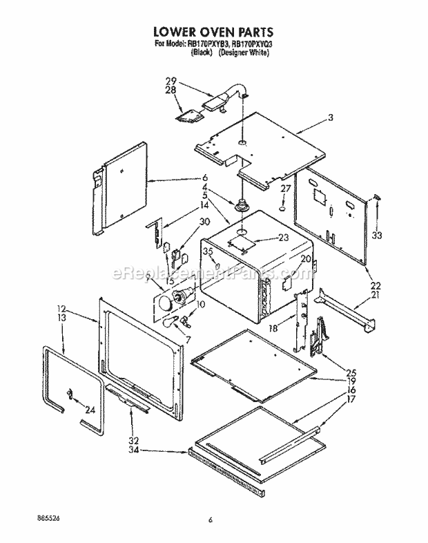 Whirlpool RB170PXYQ3 Range Lower Oven Diagram