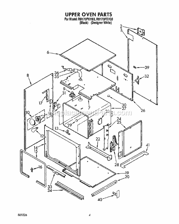 Whirlpool RB170PXYQ3 Range Upper Oven Diagram