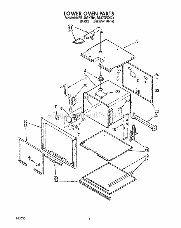 Whirlpool RB170PXYQ4 Range Lower Oven Diagram