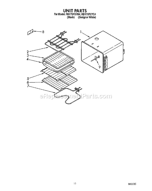 Whirlpool RB170PXYQ4 Range Unit Diagram