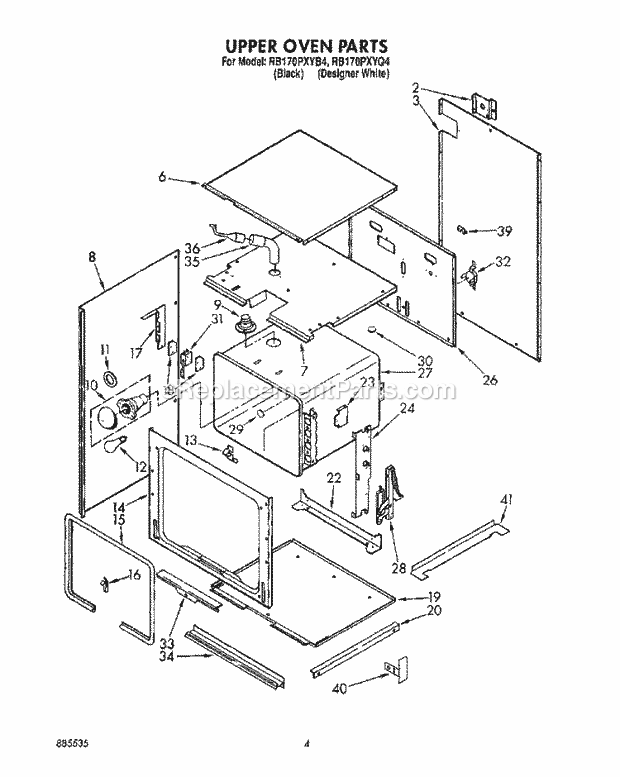 Whirlpool RB170PXYQ4 Range Upper Oven Diagram