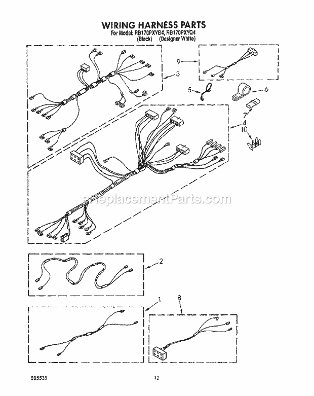 Whirlpool RB170PXYQ4 Range Wiring Harness Diagram