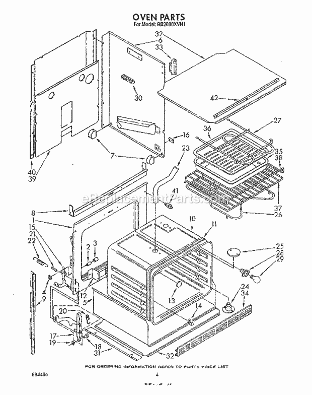 Whirlpool RB2000XVN1 Range Oven Diagram