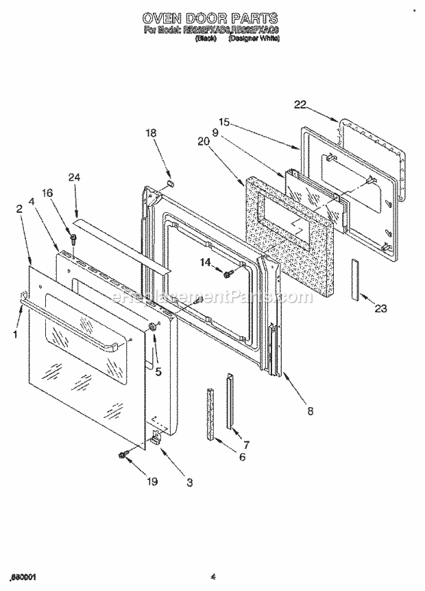 Whirlpool RB262PXAQ0 Range Oven Door, Literature Diagram