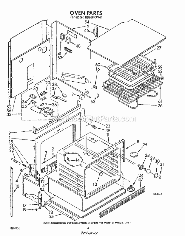 Whirlpool RB266PXV2 Built-in Electric Oven Oven Diagram