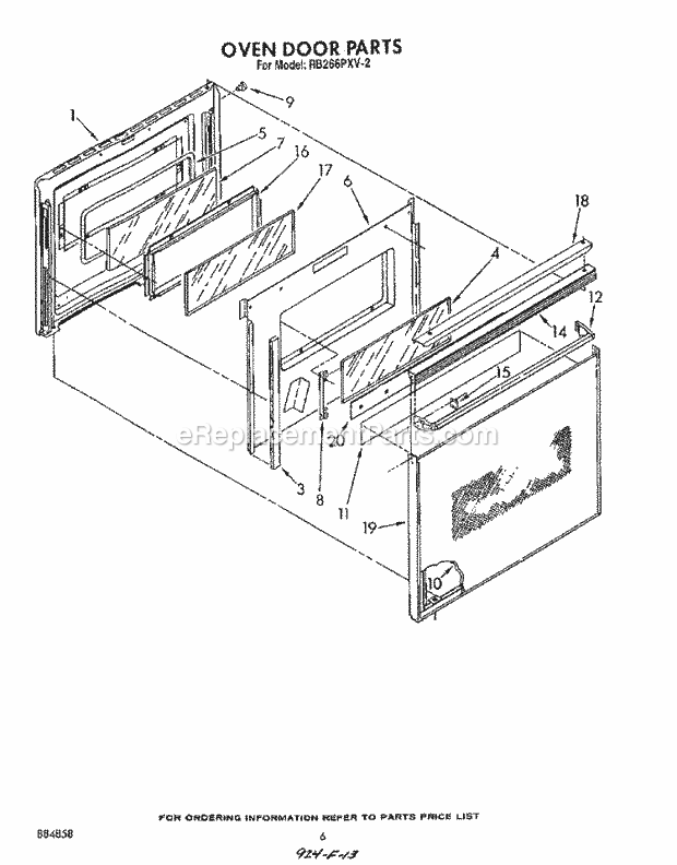 Whirlpool RB266PXV2 Built-in Electric Oven Oven Door Diagram