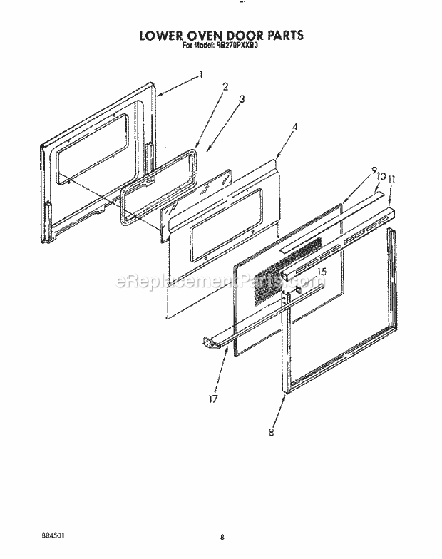 Whirlpool RB270PXXB0 Range Lower Oven Door, Optional Diagram