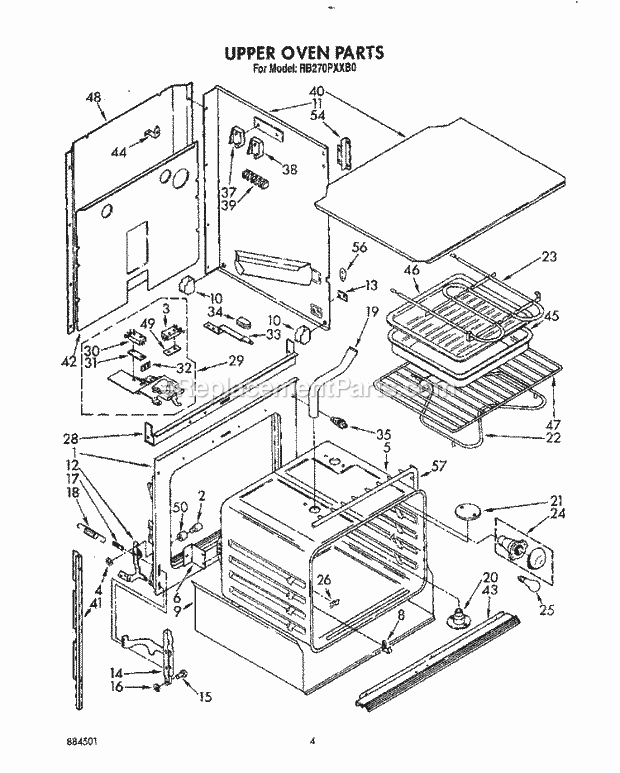 Whirlpool RB270PXXB0 Range Upper Oven Diagram