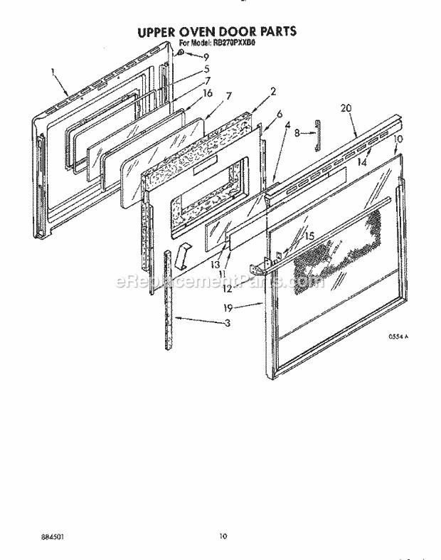 Whirlpool RB270PXXB0 Range Upper Oven Door Diagram