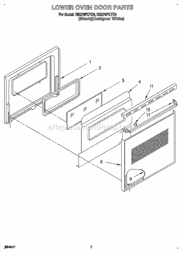 Whirlpool RB270PXYB0 Range Lower Oven Door, Optional Diagram