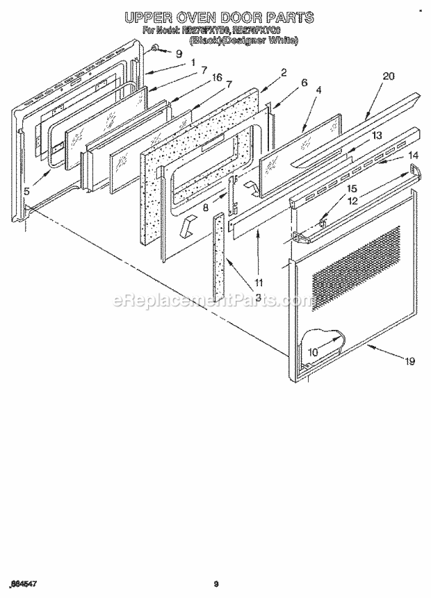 Whirlpool RB270PXYB0 Range Upper Oven Door Diagram