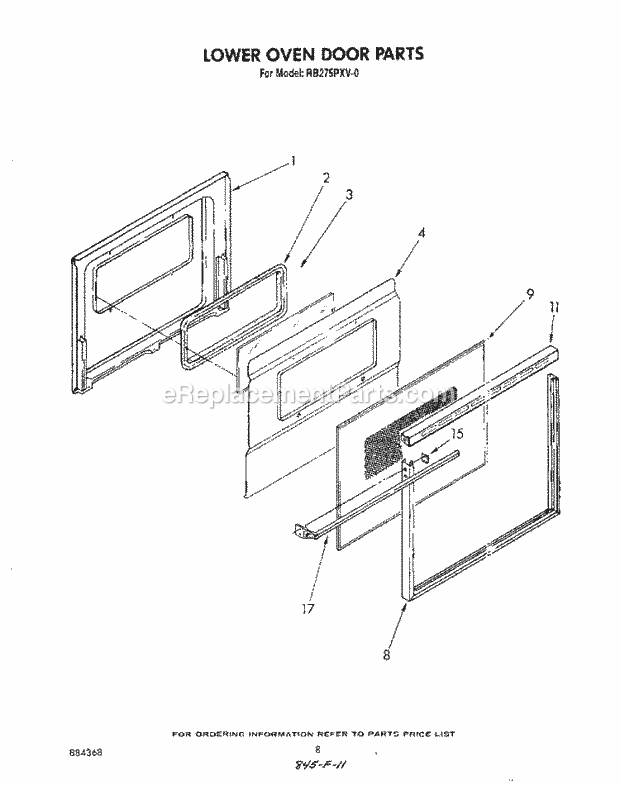 Whirlpool RB275PXV0 Electric Range Lower Oven Door , Literature and Optional Diagram