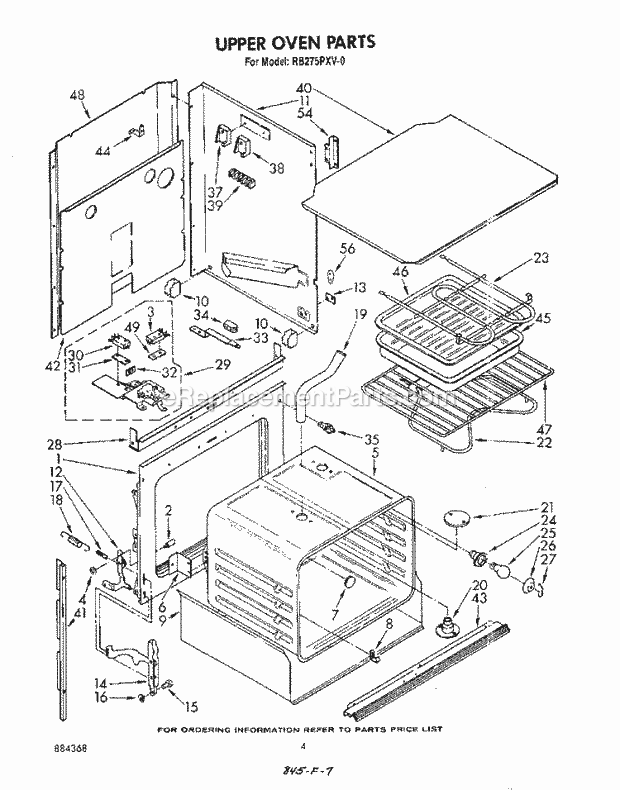 Whirlpool RB275PXV0 Electric Range Upper Oven Diagram