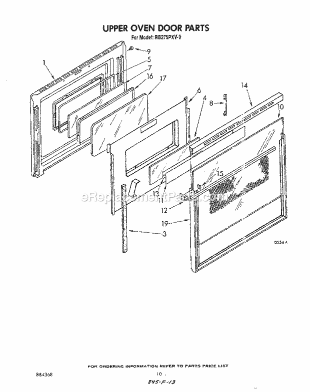 Whirlpool RB275PXV0 Electric Range Upper Oven Door Diagram