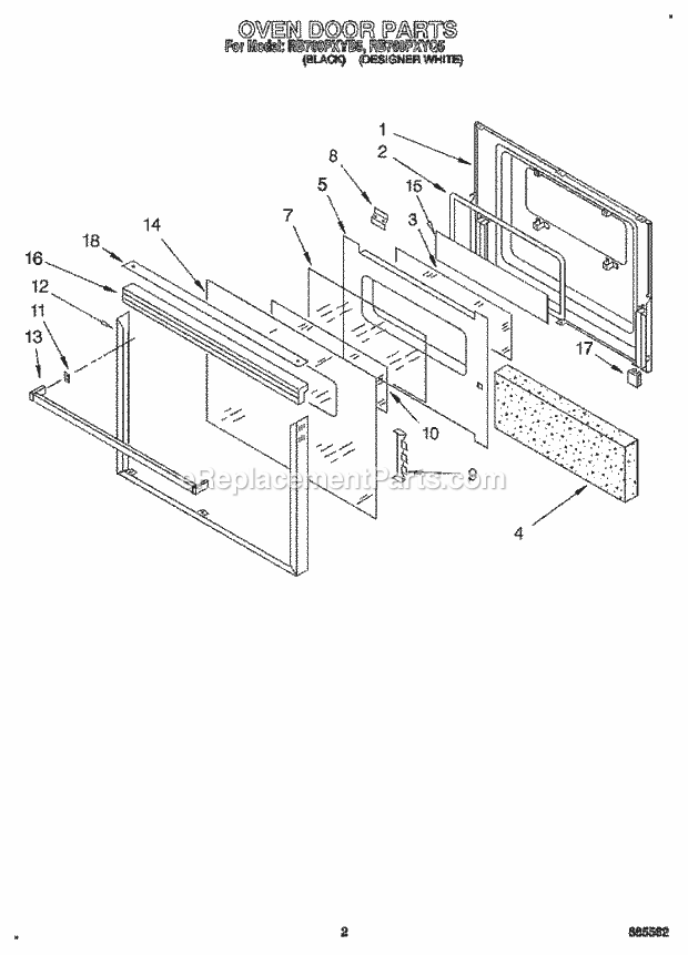 Whirlpool RB760PXYQ5 Range Oven Door Diagram