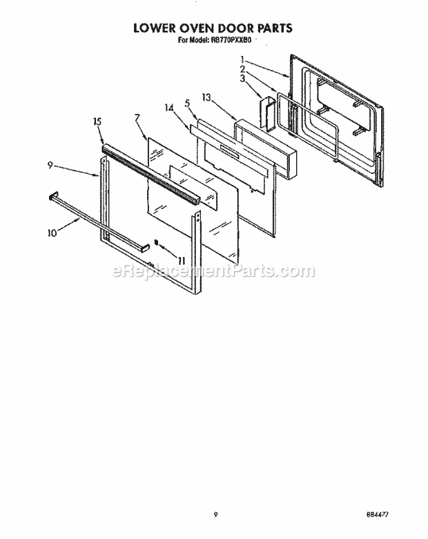 Whirlpool RB770PXXB0 Electric Range Lower Oven Door Diagram