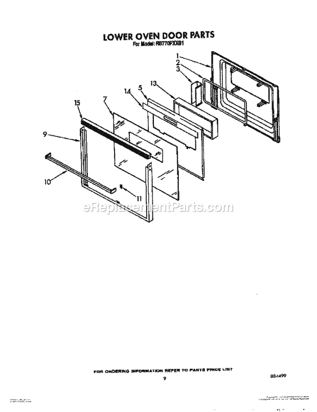 Whirlpool RB770PXXB1 Electric Range Lower Oven Door Diagram