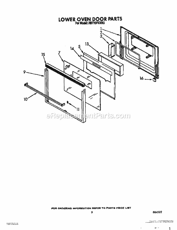 Whirlpool RB770PXXB3 Electric Range Lower Oven Door Diagram