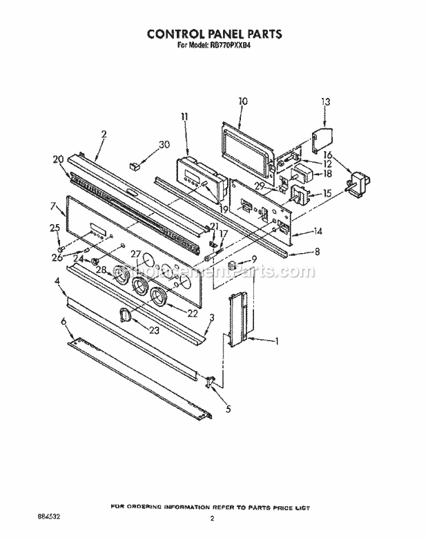 Whirlpool RB770PXXB4 Electric Range Control Panel, Lit/Optional Diagram