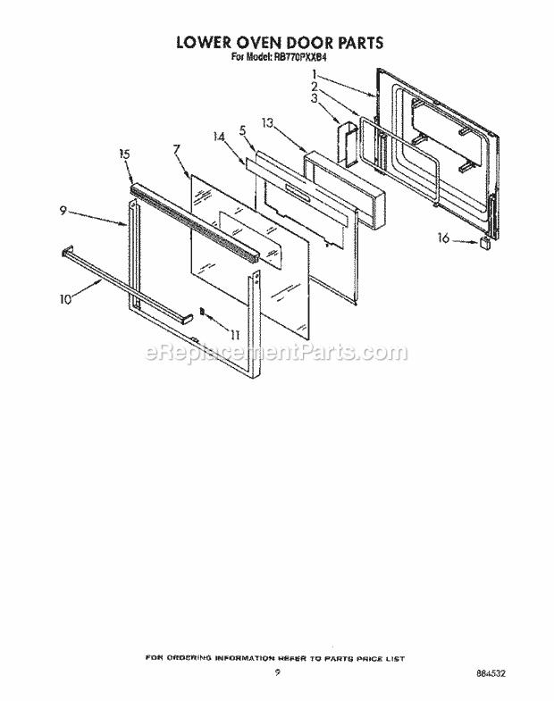 Whirlpool RB770PXXB4 Electric Range Lower Oven Door Diagram