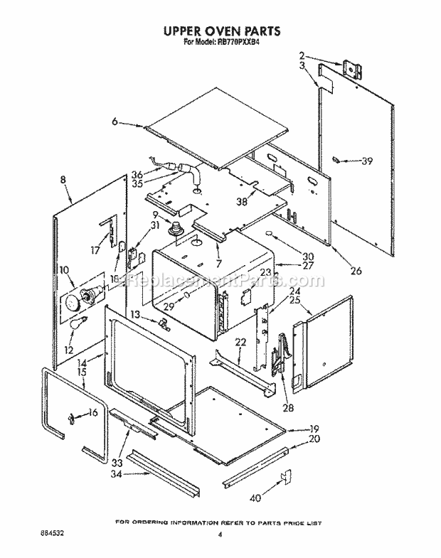 Whirlpool RB770PXXB4 Electric Range Upper Oven Diagram